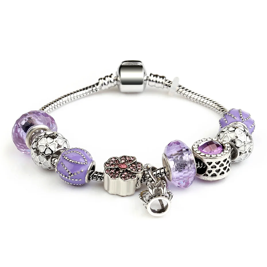 Посеребренная цепочка в виде змеи со снежинками и кристаллами европейский стиль