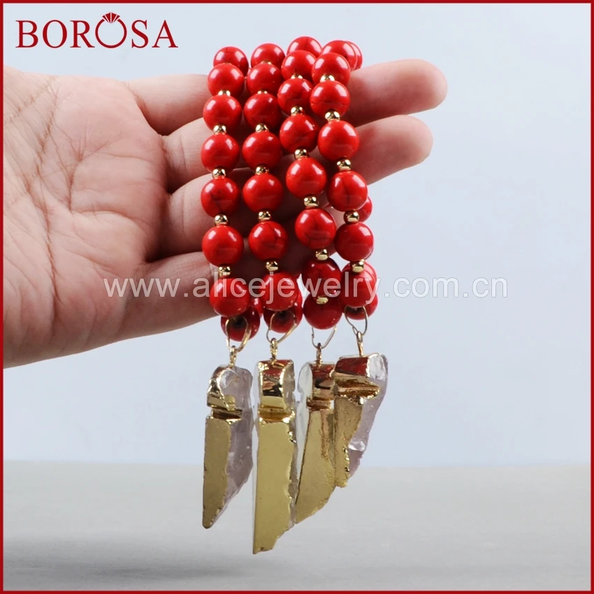 BOROSA Drusy Ювелирные изделия золотой цвет натуральный кварц стрелы и 10 мм красный