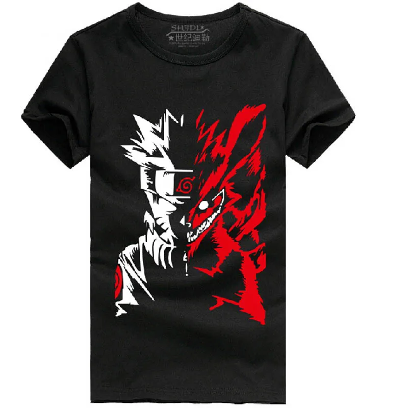 Футболка с Наруто SASUKE лист облака Akatsuki FOX KYUBI девять хвостов хлопковая
