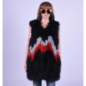 

Woman Raccoon Fur Vest Winter Real Fur Color Splicing Natural Women Sleeveless Vest Fashion Slim Fur Women's Clothing QIUSIDUN