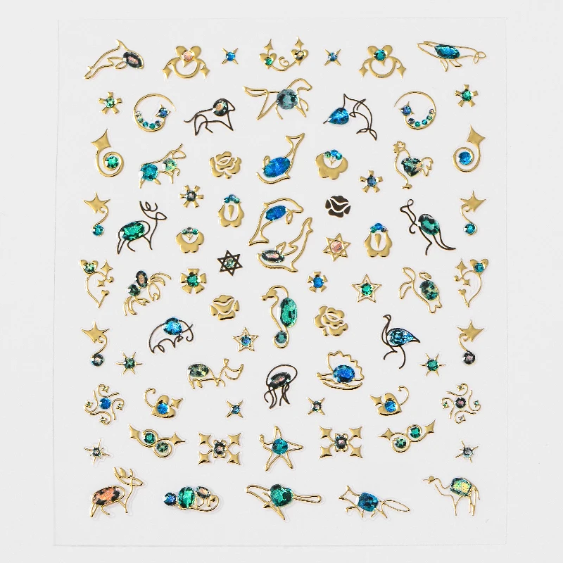 1 лист 3D ювелирные наклейки для ногтей, золотые, бронзовые, блестящие, легкие наклейки, цветы, мультфильм, духи, Серебряное украшение - Цвет: M33049