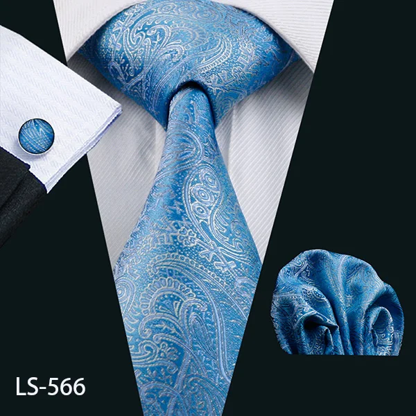 LS-1128 мужской галстук синий Новинка шелк модный галстук носовой платок запонки Barry.Wang галстуки для мужчин формальные свадебные - Цвет: LS-566
