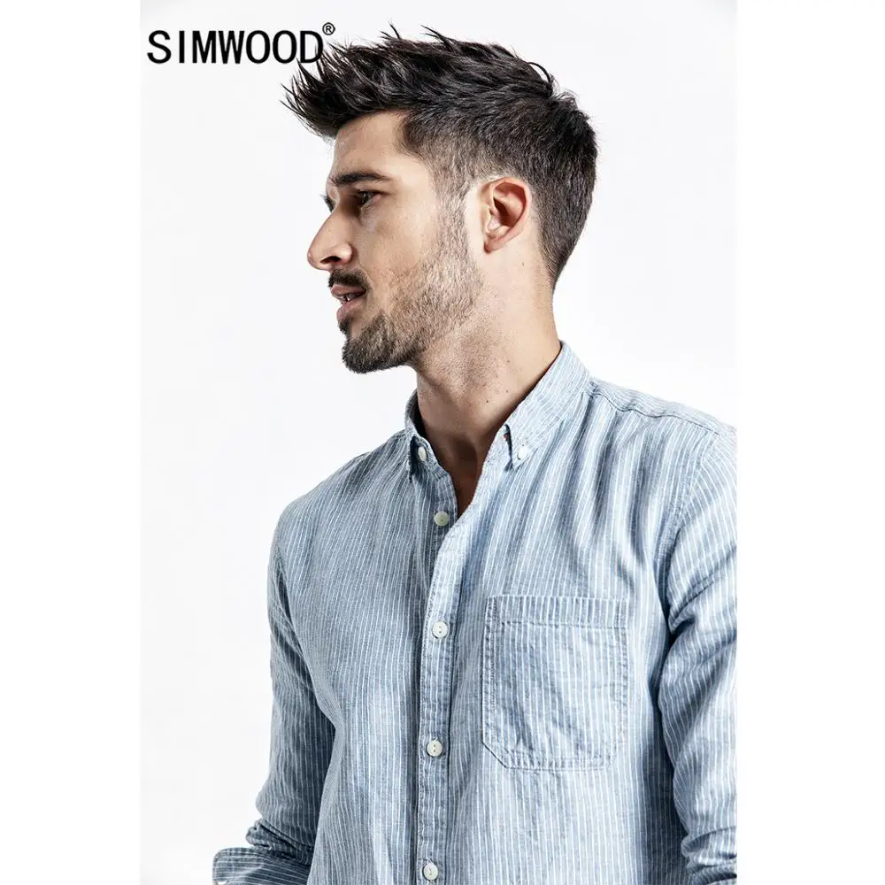 SIMWOOD 2019 осень лето новая рубашка с вертикальными полоками мужское хлопковое