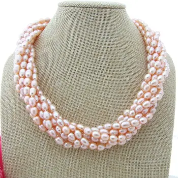 

N111807 18" 8 Strands 6x7mm Pink Rice Pearl Necklace