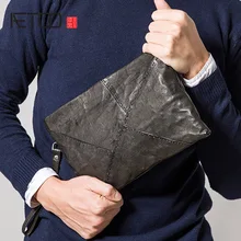 AETOO Men's handbag leather large capacity soft leather handbag casual hand grab envelope bag