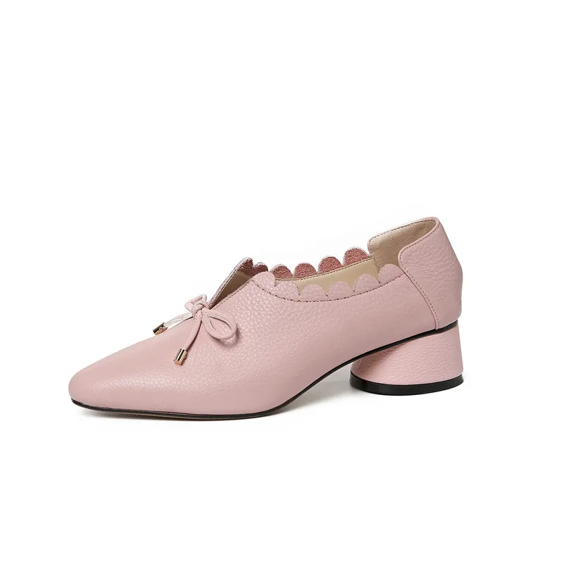 Zapatos Alto Bowtie Tacón marfil La De Partido Negro rosado Boda Primavera Mujeres Las Punta Genuino Mujer Fedonas Bombas Moda Redonda Cómodos Cuero Bomba vTzq6n1wx