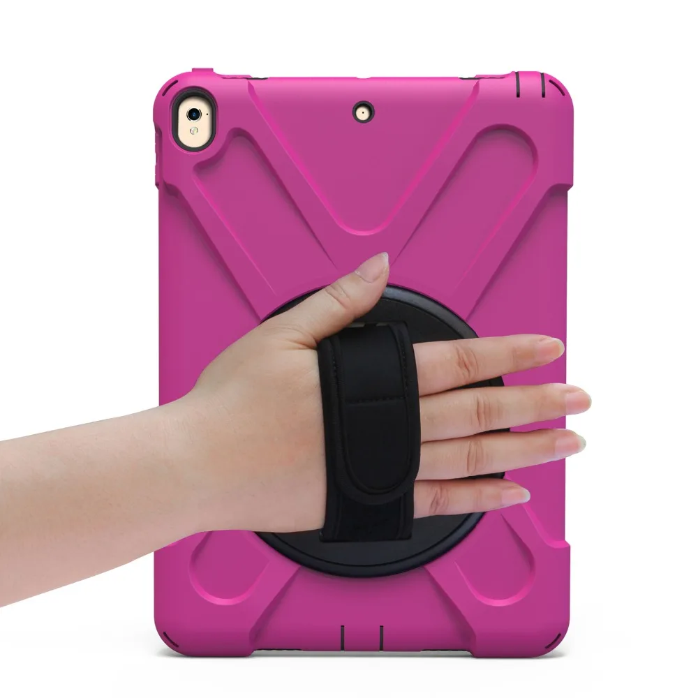 New 360 Armor Coque for iPad Pro 9.7 Case 360 Rotation Hand Strap Silicon PVC A1673 A1674 Cover for iPad Pro 9.7 Kids Cover (4)