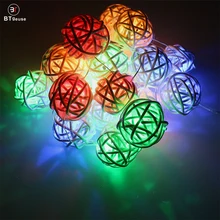 BTgeuse Rattan Ball String Lights Globe Fairy Light Battery Powered 20 LED Indoor Outdoor Colorful Light for Party Weeding Room BTgeuse Rattan Ball String Lights Globe Fairy Light Battery Powered 20 LED Indoor Outdoor Colorful Light for Party Weeding Room