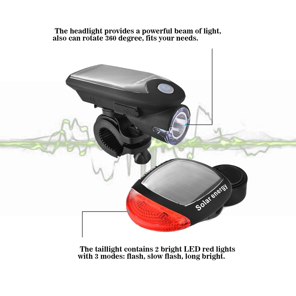 Perfect Solar Energy Rechargeable Bicycle LED Light Bike Warning Lamp Front and Rear Safety Flashlight Accessories Set 4