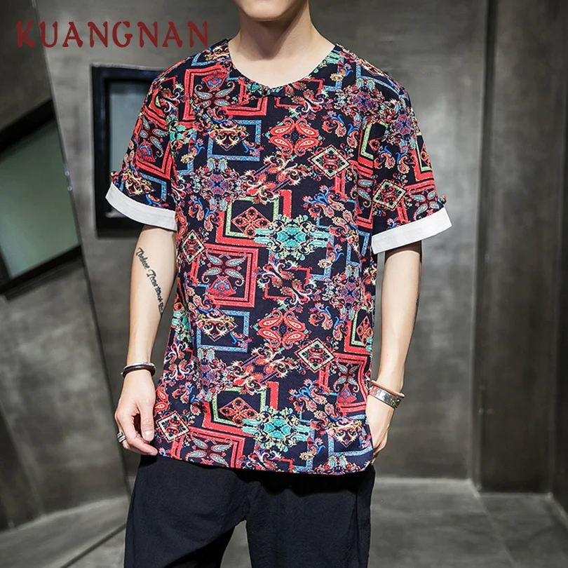 

KUANGNAN Chinese National Style T Shirt Men Tshirt Men T-Shirt Harajuku Funny T Shirts Men Clothes 2019 Summer Top Streetwear