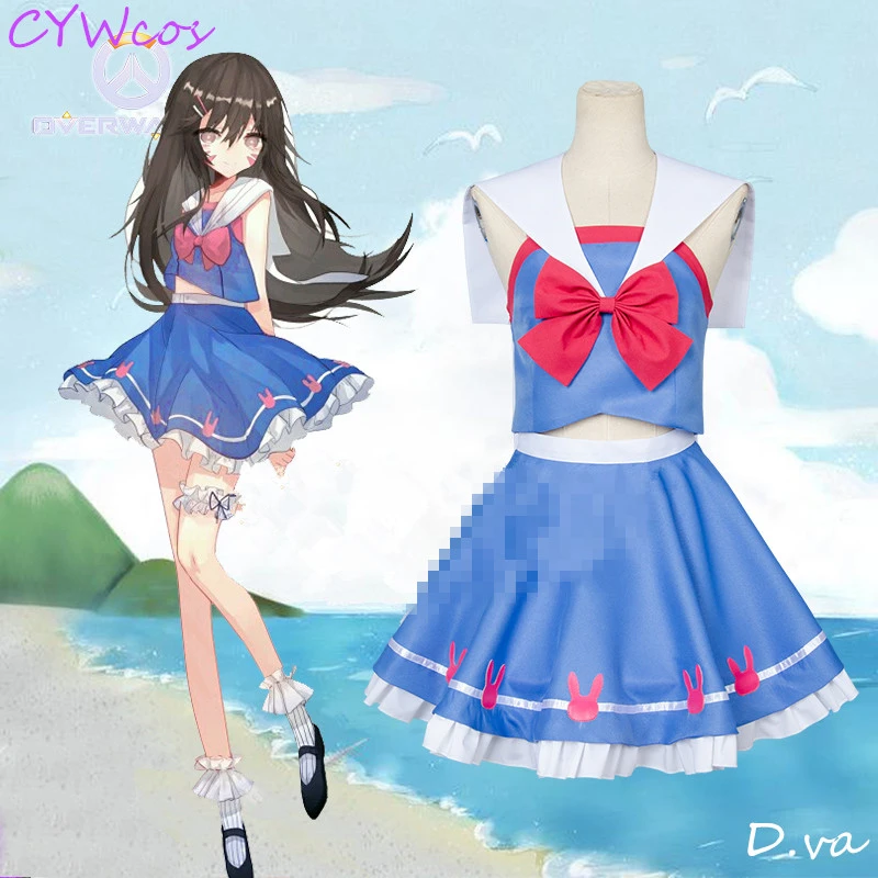 

OW D.va Cosplay Costume DVA Sailor Suits School Student Uniforms Daily Suit Halloween Costumes Top+Skirt+Legpiece+Headdress