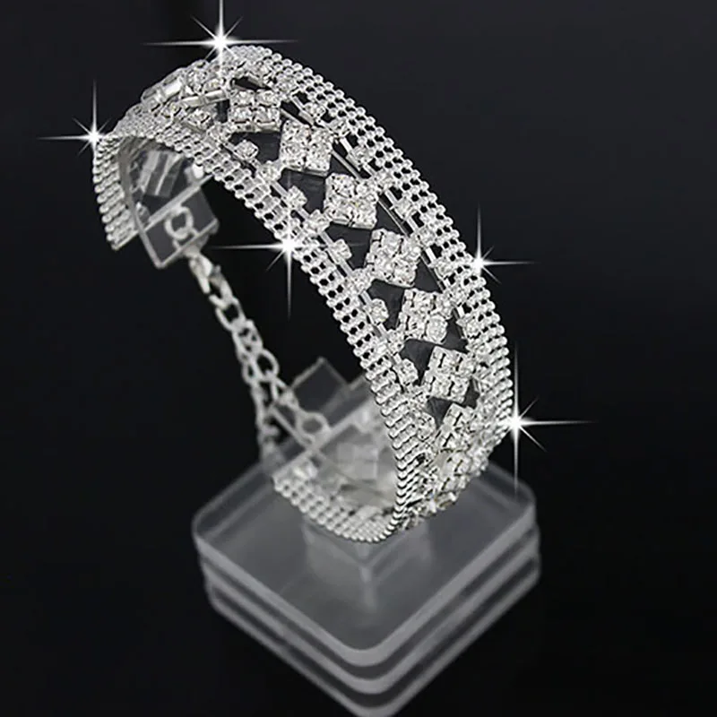 

European Fashion Square Flower Full Rhinestone Charm Bangles Gold Silver Bracelet For Women Bracelets Ornaments FSPSL91