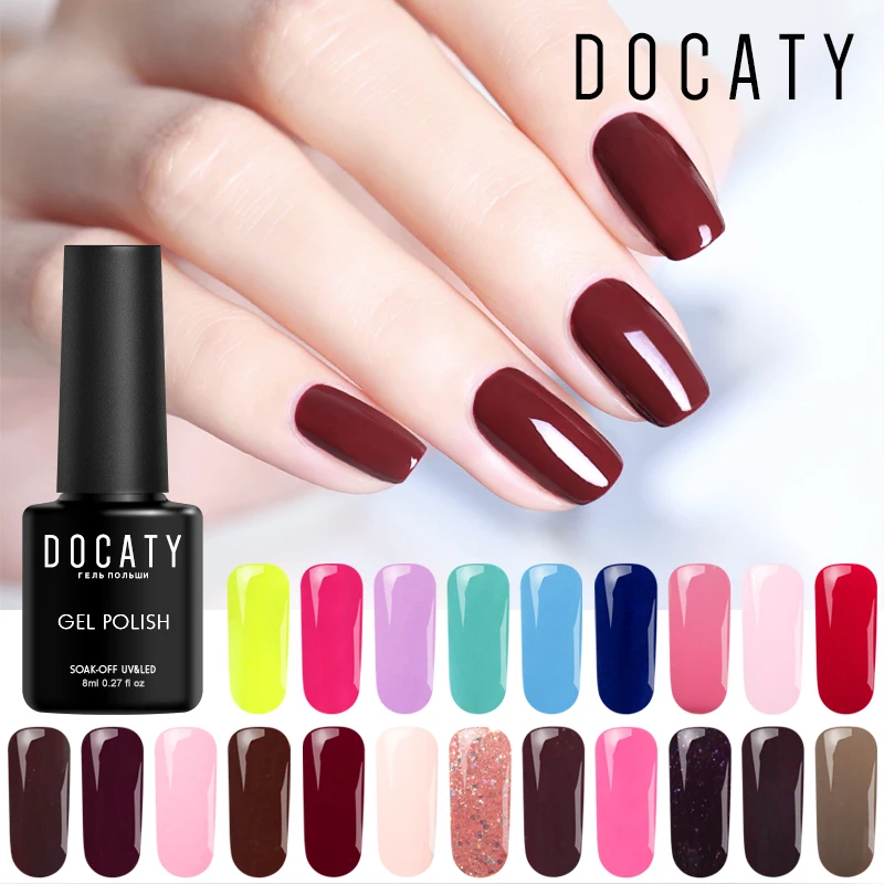 

Docaty 8ml Gel Nail Polish Colors Semi Permanent Gel Polish Quality Nail Art UV LED Manicure Soak Off Pure Color for Nail Art