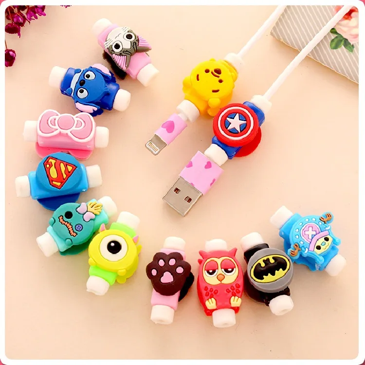 

10pcs/lot Double Side Cartoon USB Cable Earphone Protector headphones line saver For phone charging line data cable protection