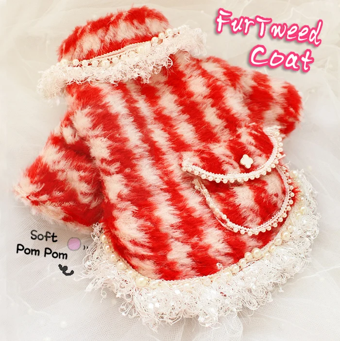 

Free shipping handmade high-end so thick cashmere fabric lining velvet pearl houndstooth pattern so warm dog coat pet clothes