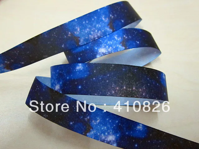 

Q&N ribbon wholesale/OEM 7/8inch 22mm blue nebula printed grosgrain ribbon 50yds/roll free shipping