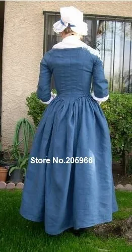 На заказ-в конце 18-го века синее льняное викторианское круглое платье чайного периода/платье для мероприятий