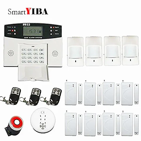 SmartYIBA безопасности GSM сигнализация ЖК-дисплей дым комплект беспроводной пожарный сигнал домашняя система безопасности Поддержка SMS и