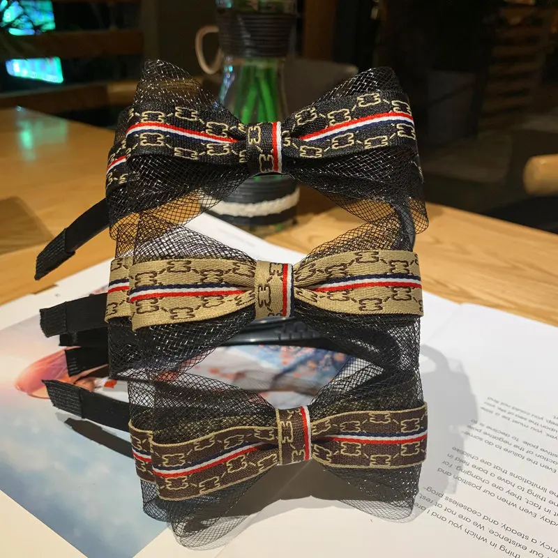 Летние новые корейские кружевные повязки на голову с бантом и буквами ...