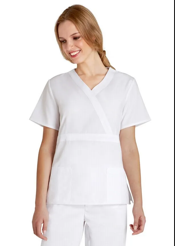 Новое поступление, Женская Больничная хирургическая или медицинская униформа, скраб, комплекты одежды, короткий рукав, с отрегулированным, лучше всего, на талии сбоку - Цвет: white