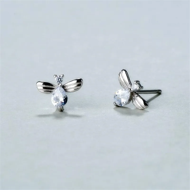 

New Beautiful Simple Bee 925 Sterling Silver Jewelry Sweet Crystal Fresh Popular Women Insect Stud Earrings SE742