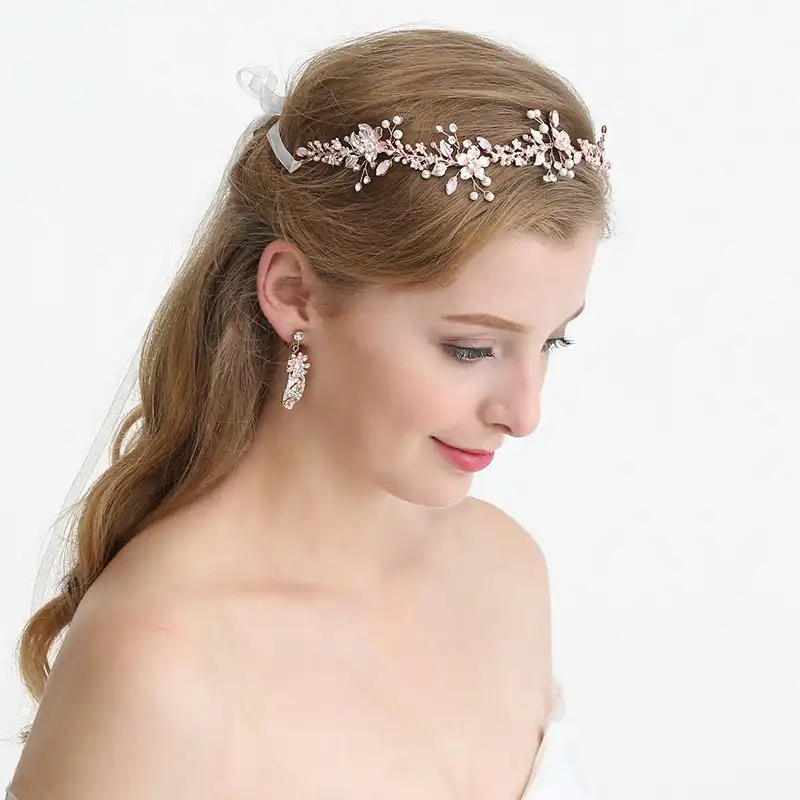 Rose Gold Crown Wedding Hair Accessories Bridal Headbands Leaves