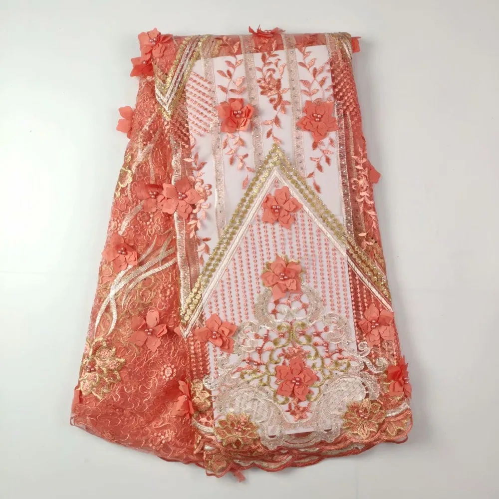

New Nigerian lace fabric, African Christmas dress with 3D flowers and delicate beads, French lace high quality lace decals