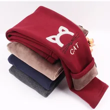 Новые детские зимние штаны для девочек, леггинсы теплые длинные штаны для девочек с рисунком кота, Детские плотные брюки для девочек-подростков