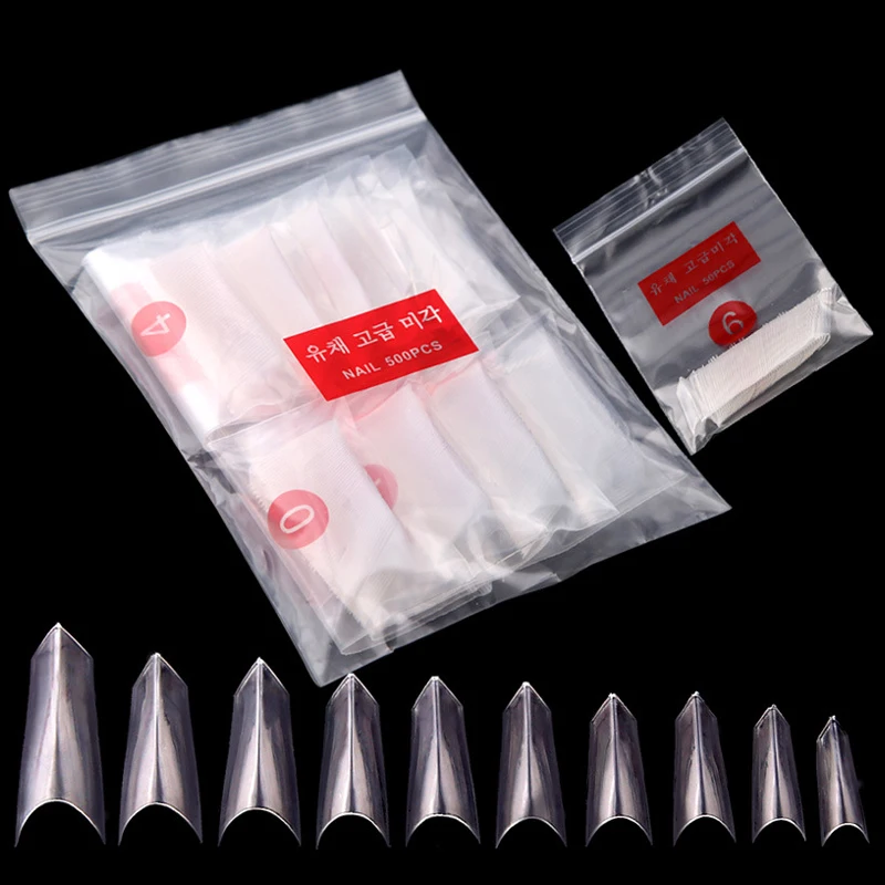 

500pcs False Nail Tips Clear Artificial Fake Nail Art Tips French Style Transparent Acrylic Nail Supplies stiletto Manicure Tool