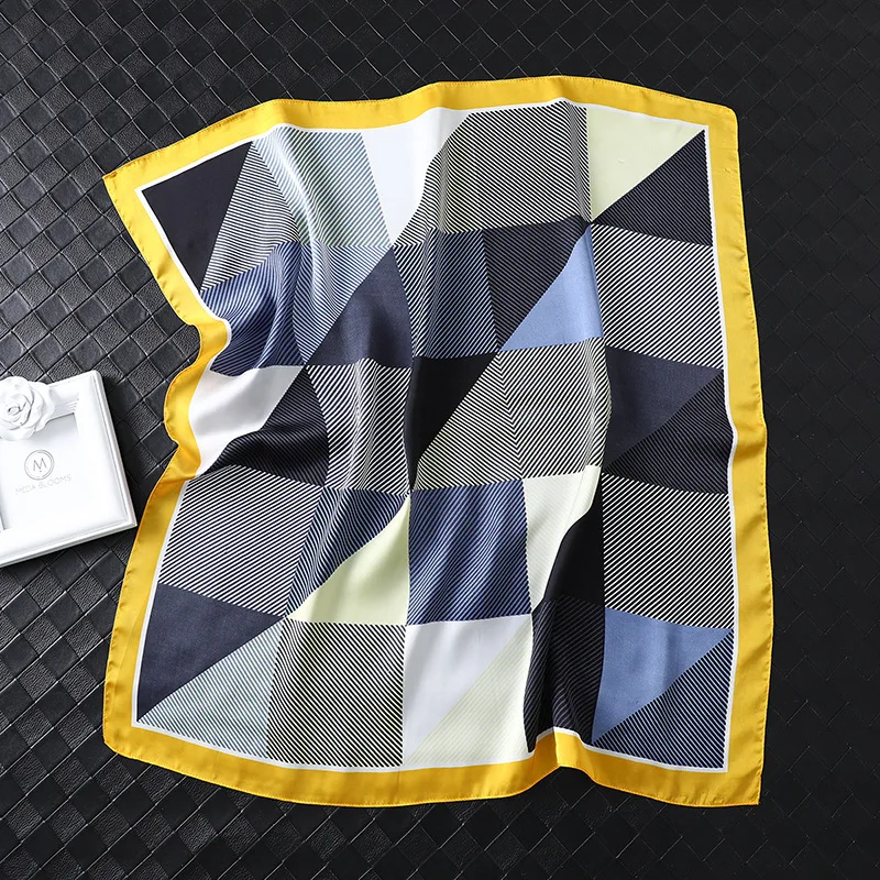 

Women's Square Silk Scarf Fashion Summer Shawls and Wraps Female Plaid Small Office Scarf Foulard Headband Handkerchief 70*70CM