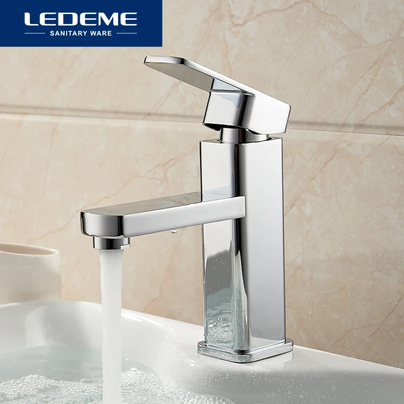 Billig LEDEME Becken Armaturen Basin Wasserhahn Mischbatterie Finish Messing Quadratischen Säule Designer Wasser Chrom Moderne Wasserfall Armaturen L1033