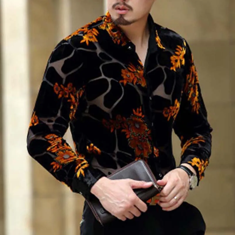 

2019 Summer New Men's Shirt High Street Long Sleeve Lapel Hollow Breathable Cool Slim Non-iron Shirt Men's Casual Sports Top