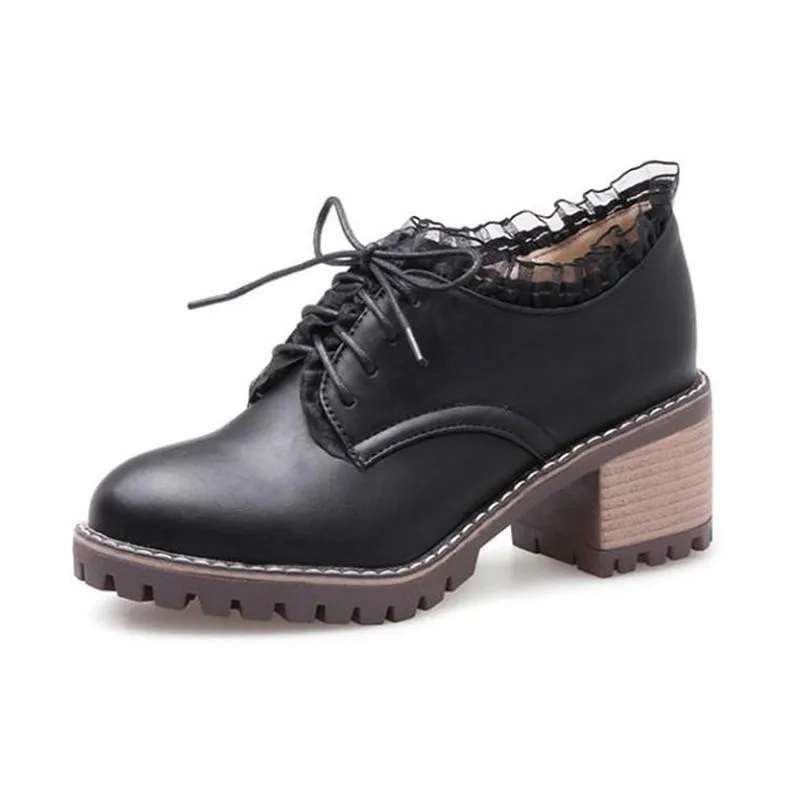 Fashion Lace Up Brogue Pumps Women Vintage Lace Lady Lolita Shoes Big Size 33-43 Platform High Heels Oxford Shoes Woman Footwear (2)
