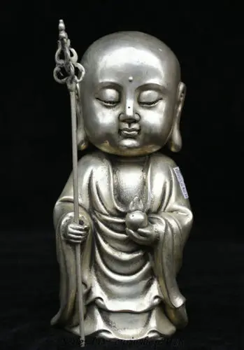 

China Antiques Tibetan silver Ksitigarbha Boddhisattva Monk Buddha Statue
