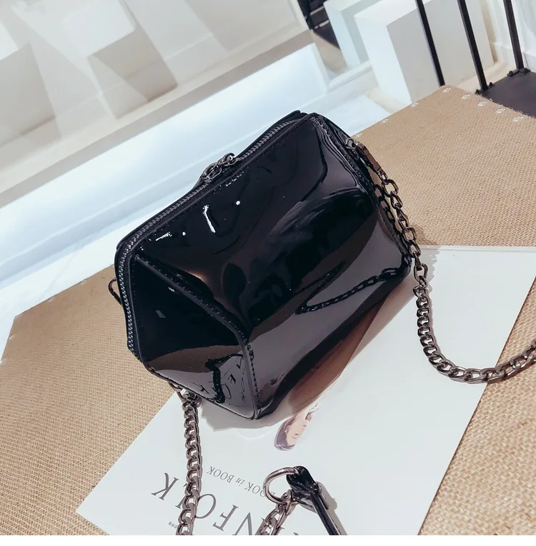 Ins Супер Популярные сумка женская новая из лакированной кожи crossbody сумка заклепки украшения Сумка сплошной цвет ПУ сумка