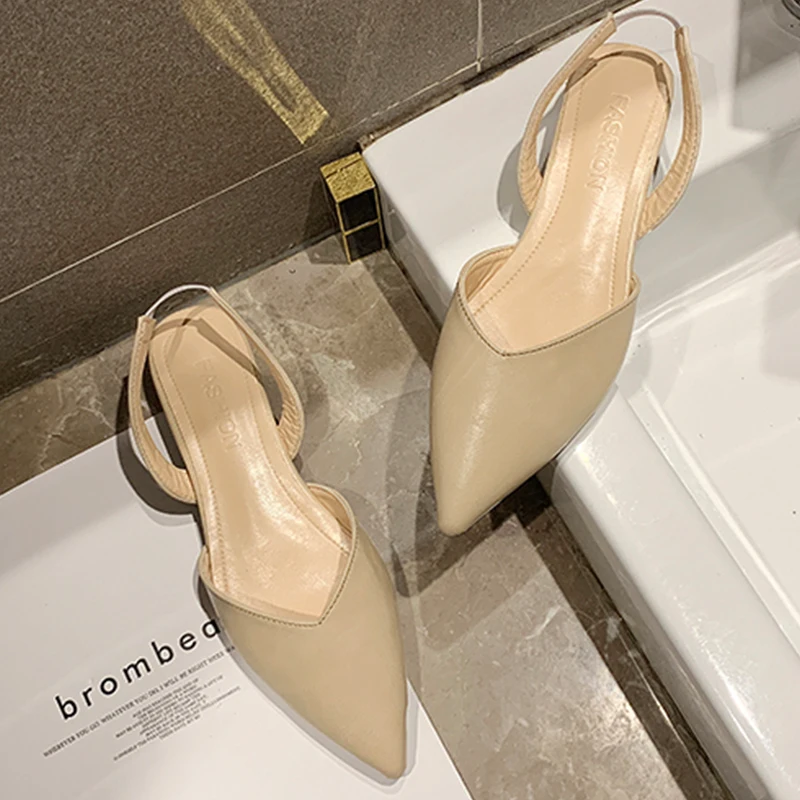 Ceny Wskazał palce sandały damskie Slip On muły eleganckie niskie obcasy buty damskie letnie 2019 Toe sandały damskie modne buty na niskim obcasie