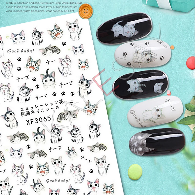

New Fashion 3D Nail Art Stickers Manicure Design Cat Nail Sticker Decal Back Glue Adhesive 3D Transfer Foil Decals Decoration