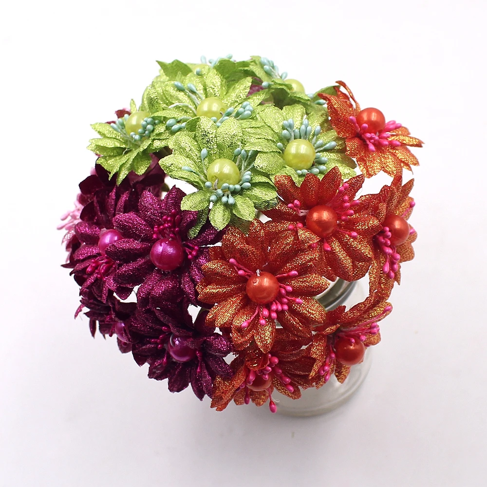 6pcs 3.5cm Artificial Flower Pearls Daisy Bouquet Silk Chrysanthemum
