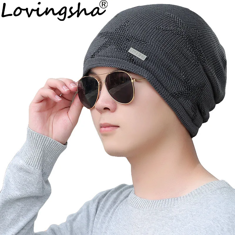 

LOVINGSHA Men Knitted Knit Skullies Baggy Bonnet Stars Design Warm Hats For Girl Beanie Faux Fur Women Winter Caps HT087