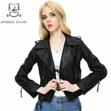 Осенняя Овчина натуральная кожаная куртка женская Повседневная мотоциклетная Женская черная короткая сексуальная тонкая офисная куртка из натуральной кожи