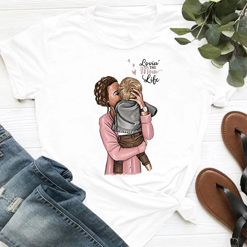 

ZOGANKI Women T Shirt Summer Casual Short Sleeve O Neck T-shirt Ladies White TShirt Tops Cartoon Tees Shirt Fashion Mama T-shirt