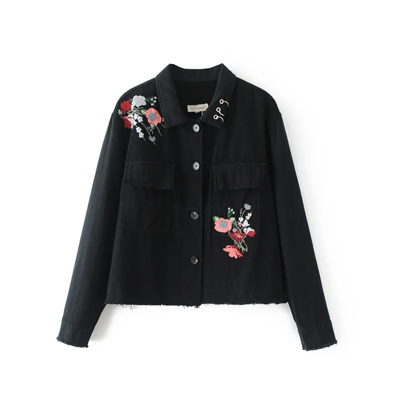 Free shipping autumn and winter font b women s b font casual flower embroidery turn down