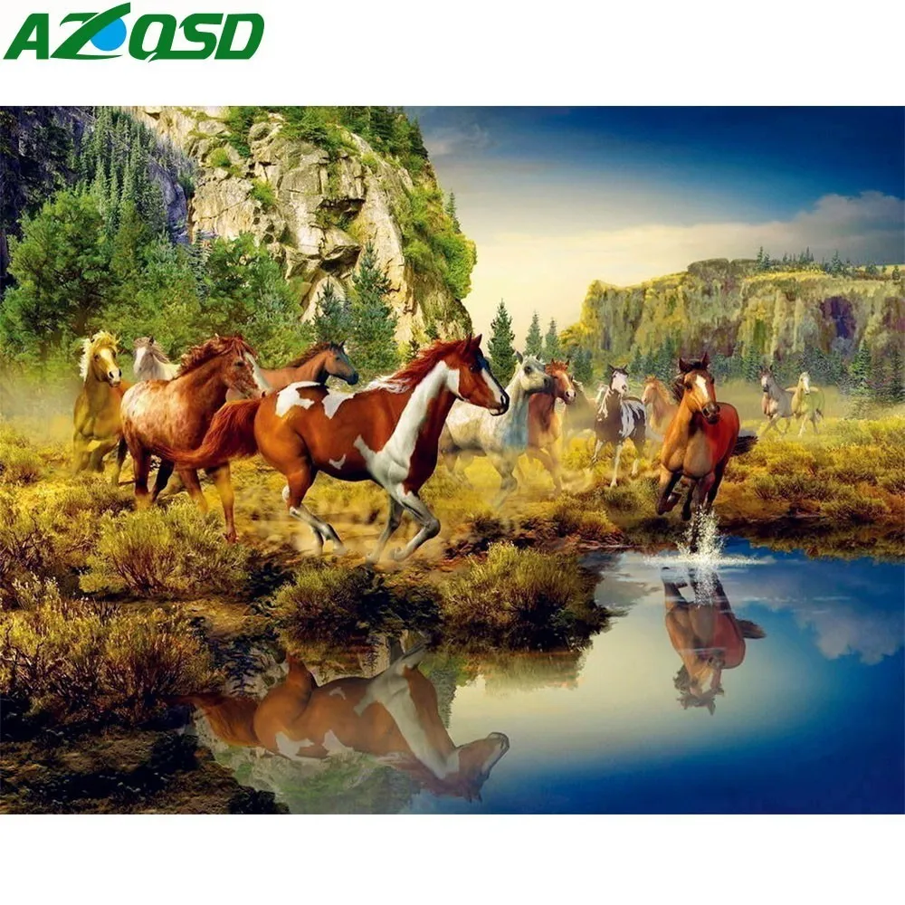 AZQSD Рамка DIY живопись по номерам лошадь Акриловая картина современного искусства