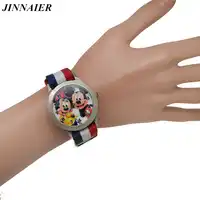 10 unit/lot Wholesale Newest Cartoon Mickey Minnie Mouse Nylon Strap Clocks Watches Women Quartz Wrist watch Relogio Feminino