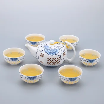 

7pcs Chinese Traditional Tea Set Teacup Cups Drinkware Ceramic Porcelain For Puer Oolong Tea Teapot Cup Set Teaware Needles