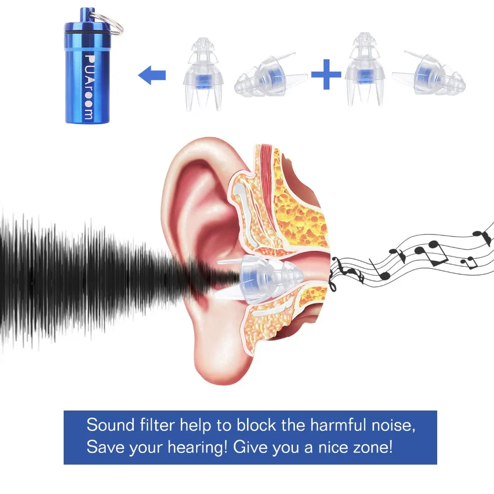 PUAroom 2 Pairs Silicone Ear Plugs Noise Reduction with 2 Pairs Sound Filters, Soft and Reusable, Ideal for Musicians,Motorcycle PUAroom 2 Pairs Silicone Ear Plugs Noise Reduction with 2 Pairs Sound Filters, Soft and Reusable, Ideal for Musicians,Motorcycle