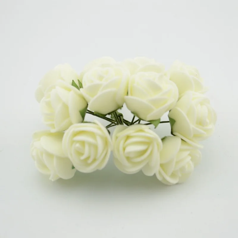 12 шт./лот имитация мини розы искусственный цветок Пена Цветок diy цветок шар головной убор в форме гирлянды свадебные украшения Свадебные цветы - Цвет: milk white