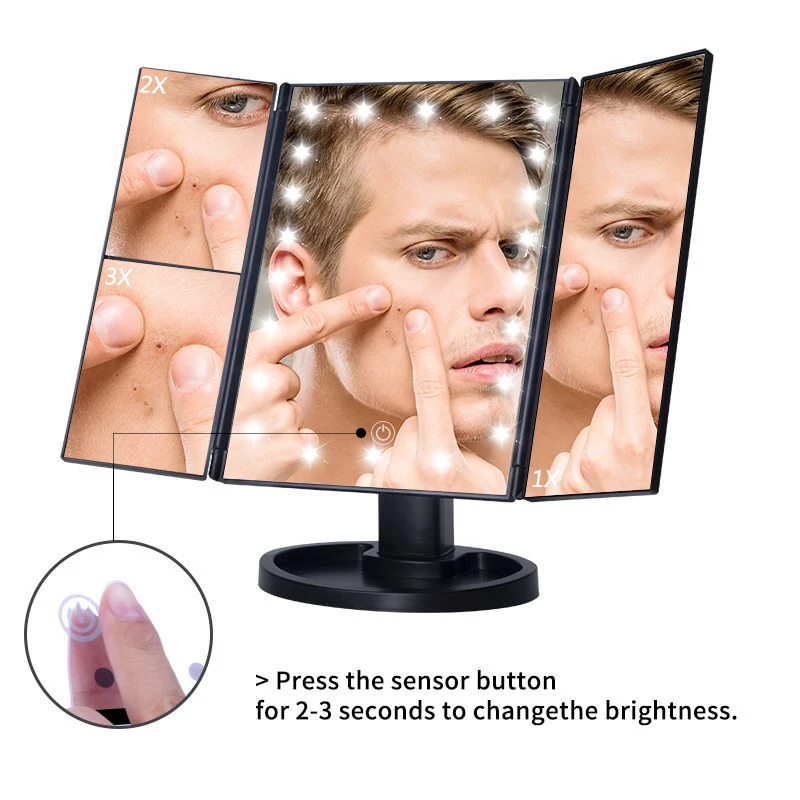 

LED Touch Screen 22 Light Makeup Mirror Table Desktop Makeup 1X/2X/3X/10X Magnifying Mirrors Vanity 3 Folding Adjustable Mirror