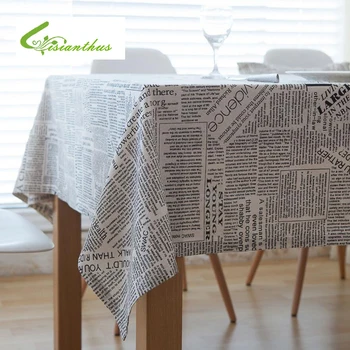 

Creative Letters Newspapers Tablecloth American Style Rectangular Table Cover High Quality Cotton Linen Dining Table Cloths 1pcs