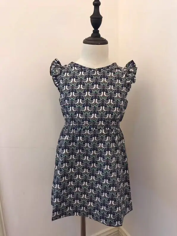 

2019 NEW Summer Floral Pattern Baby Girls Dress Boutique Petal Sleeve Bird Pattern Dress for Girls Cherry Clothes